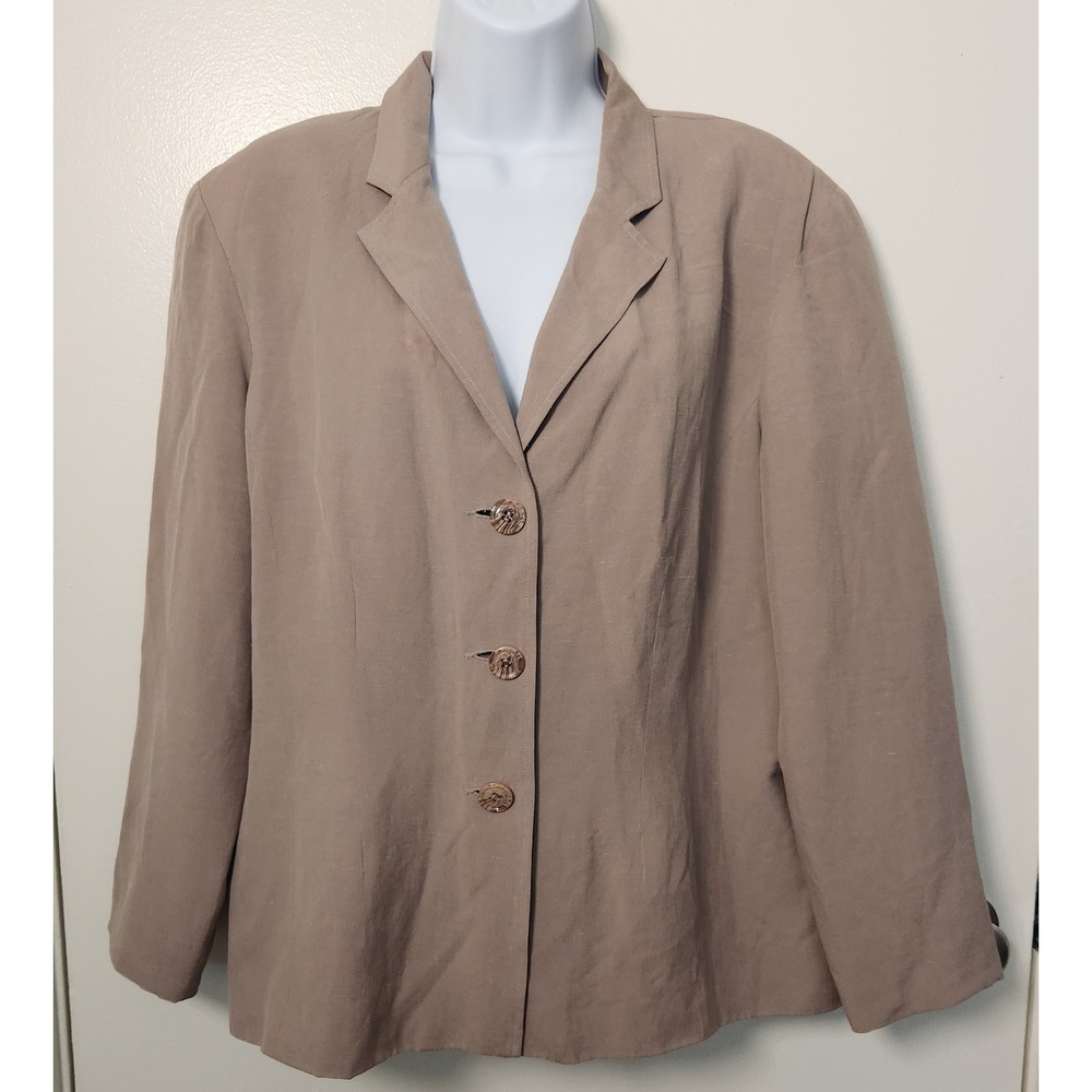 Tailor‎ B. Moss Vtg Beige Blazer Women's 14 Silk Linen Blend Lined Career Office
